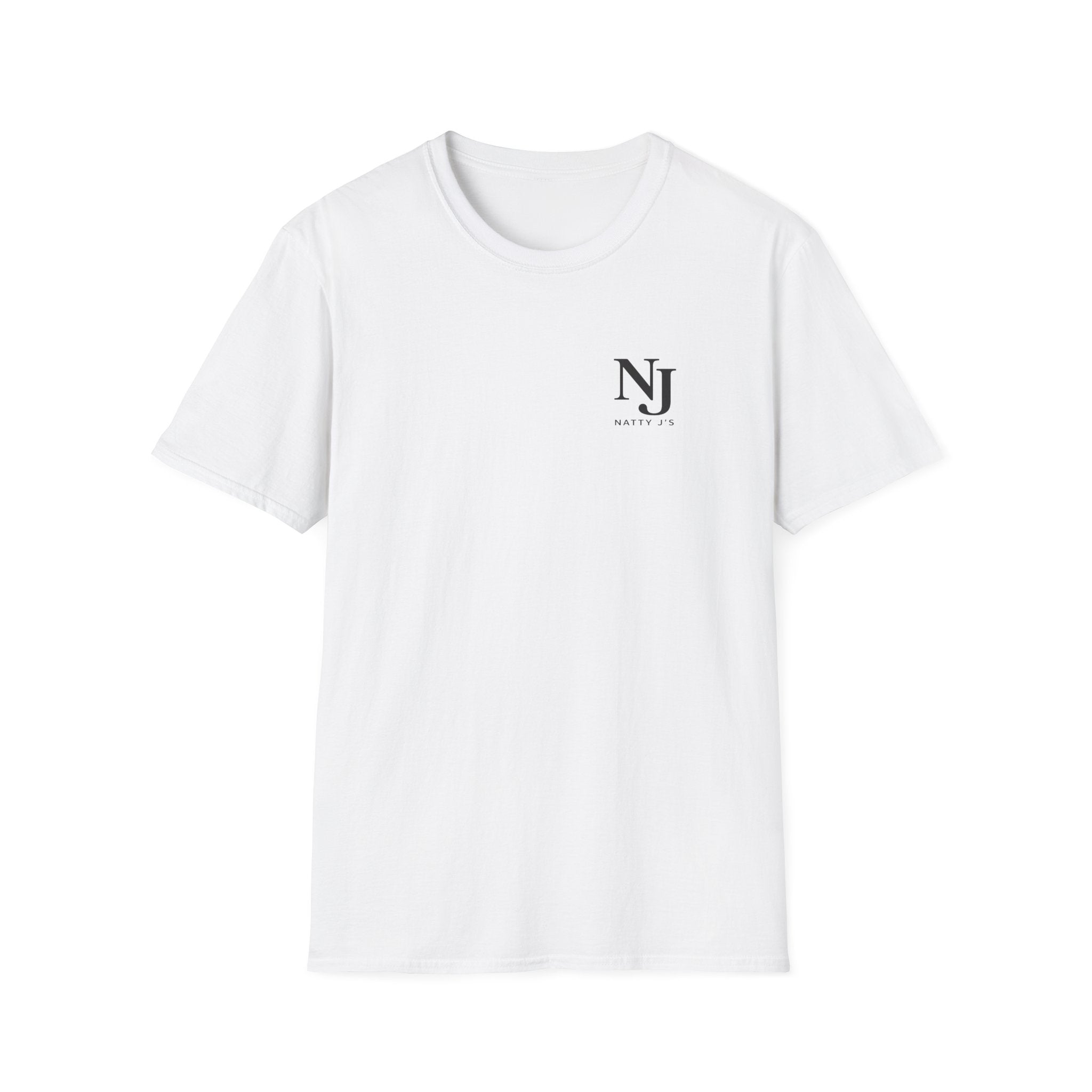 White t-shirt with a 'NJ NattyJ's' Left Chest logo