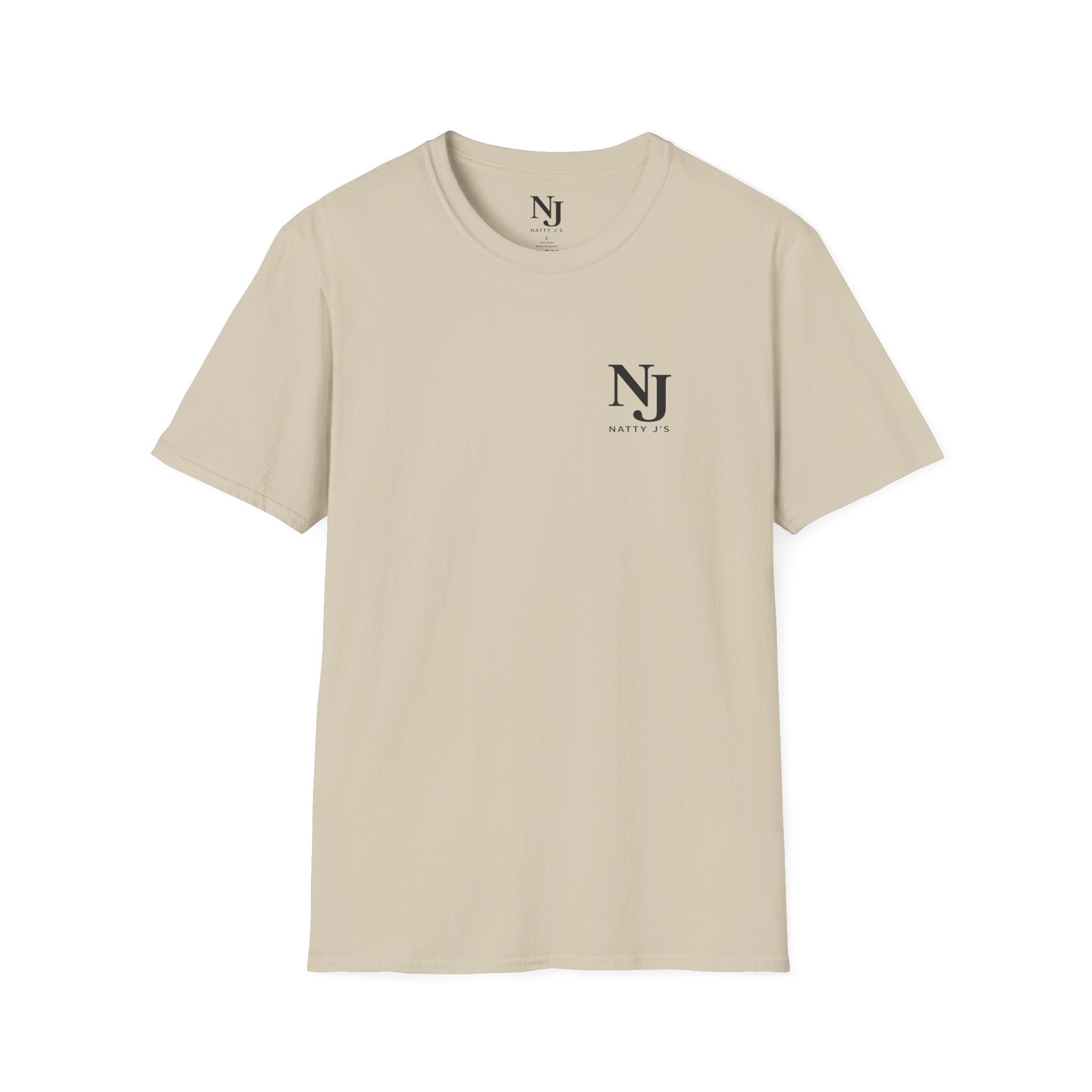 Beige t-shirt with 'NJ NattyJ's' Left Chest logo