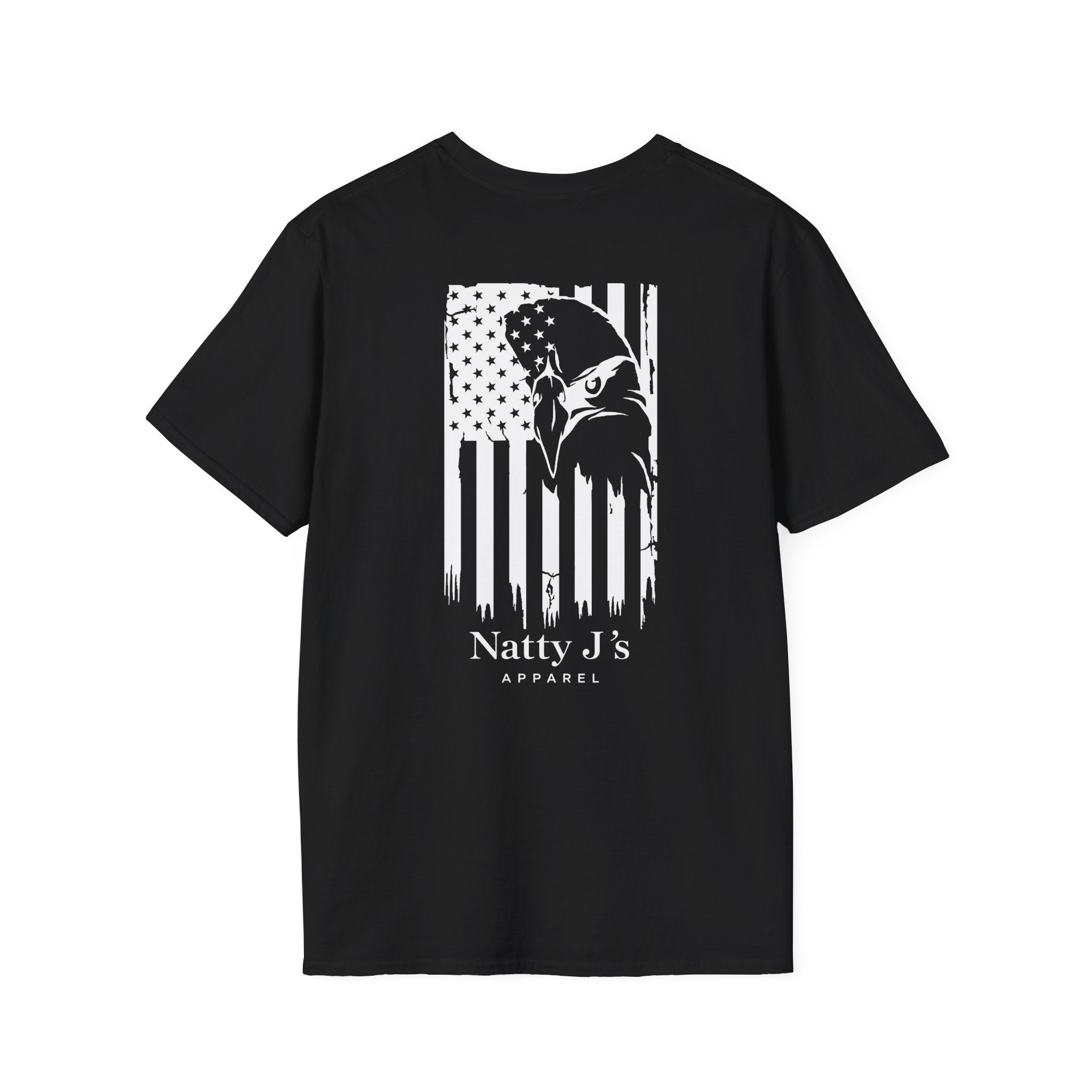 black t-shirt with a graphic of a Eagle and Flag Featuring NattyJ's Apparel 