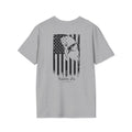Gray t-shirt with American flag and eagle graphic with 'NattyJ's Apparel' branding