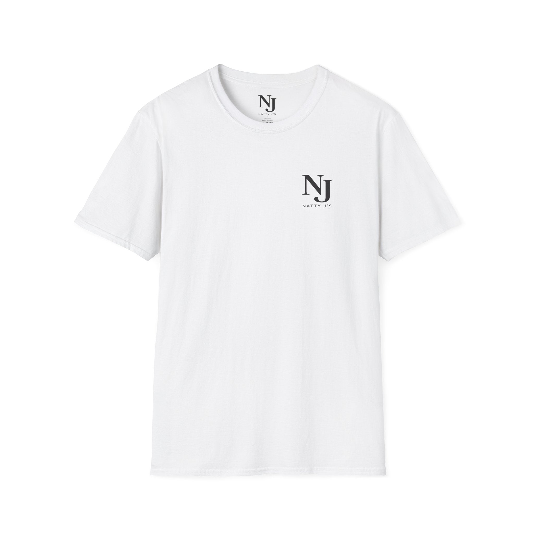 White t-shirt with 'NJ Natty J's' left chest logo