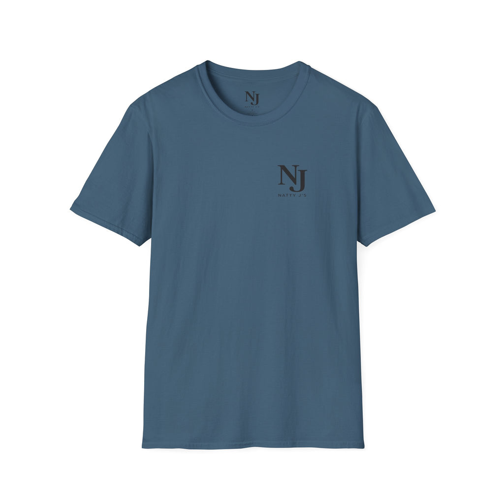 Blue t-shirt with text 'NJ NattyJ's' left chest logo 