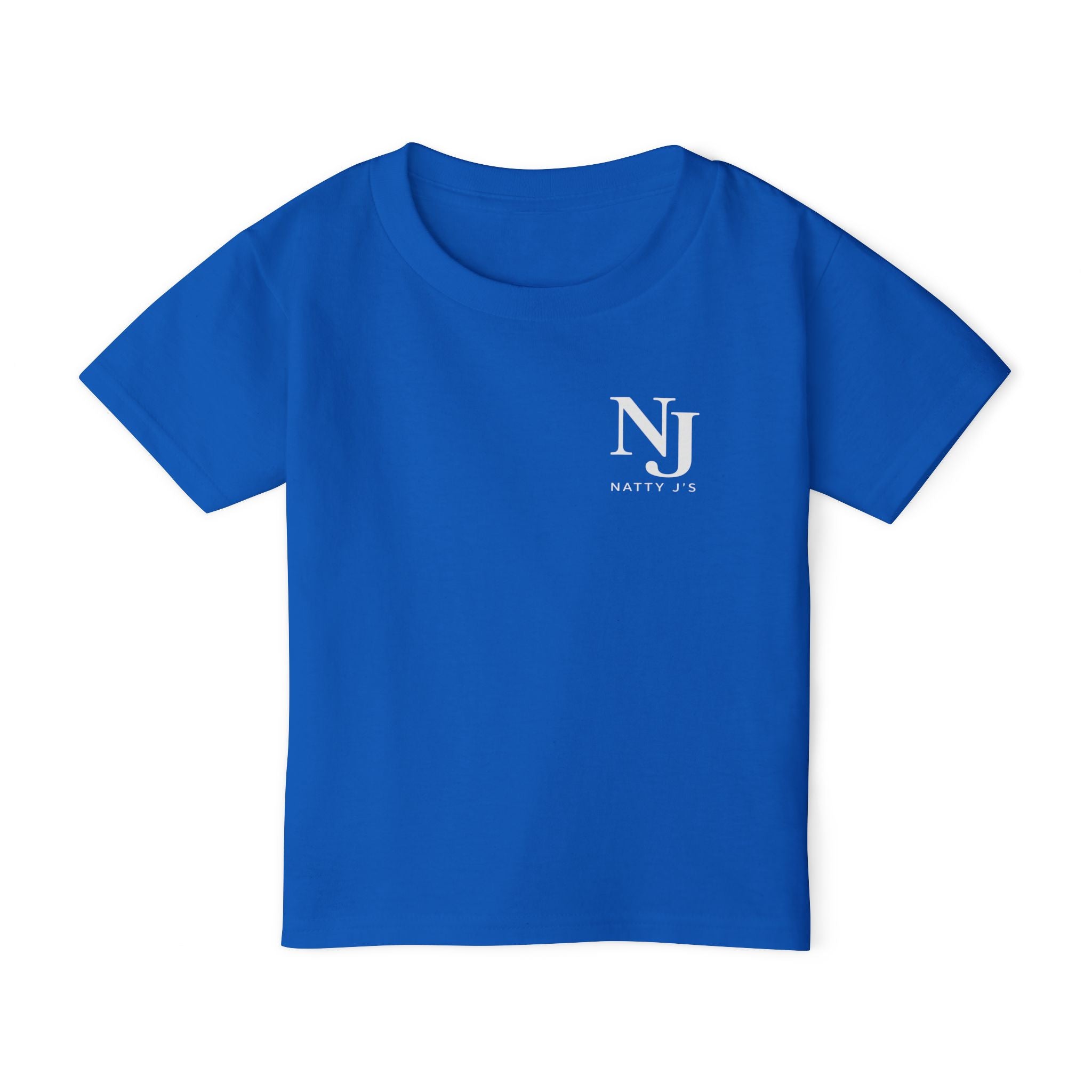 Blue t-shirt with a "NJ NattyJ's" left chest logo on a white background