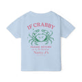 Light Blue Funny kids beach t-shirt featuring crab graphic and “If Crabby Please Return to the Beach” quote. Perfect youth summer shirt for beach trips and vacations. Featuring NattyJ's Apparel