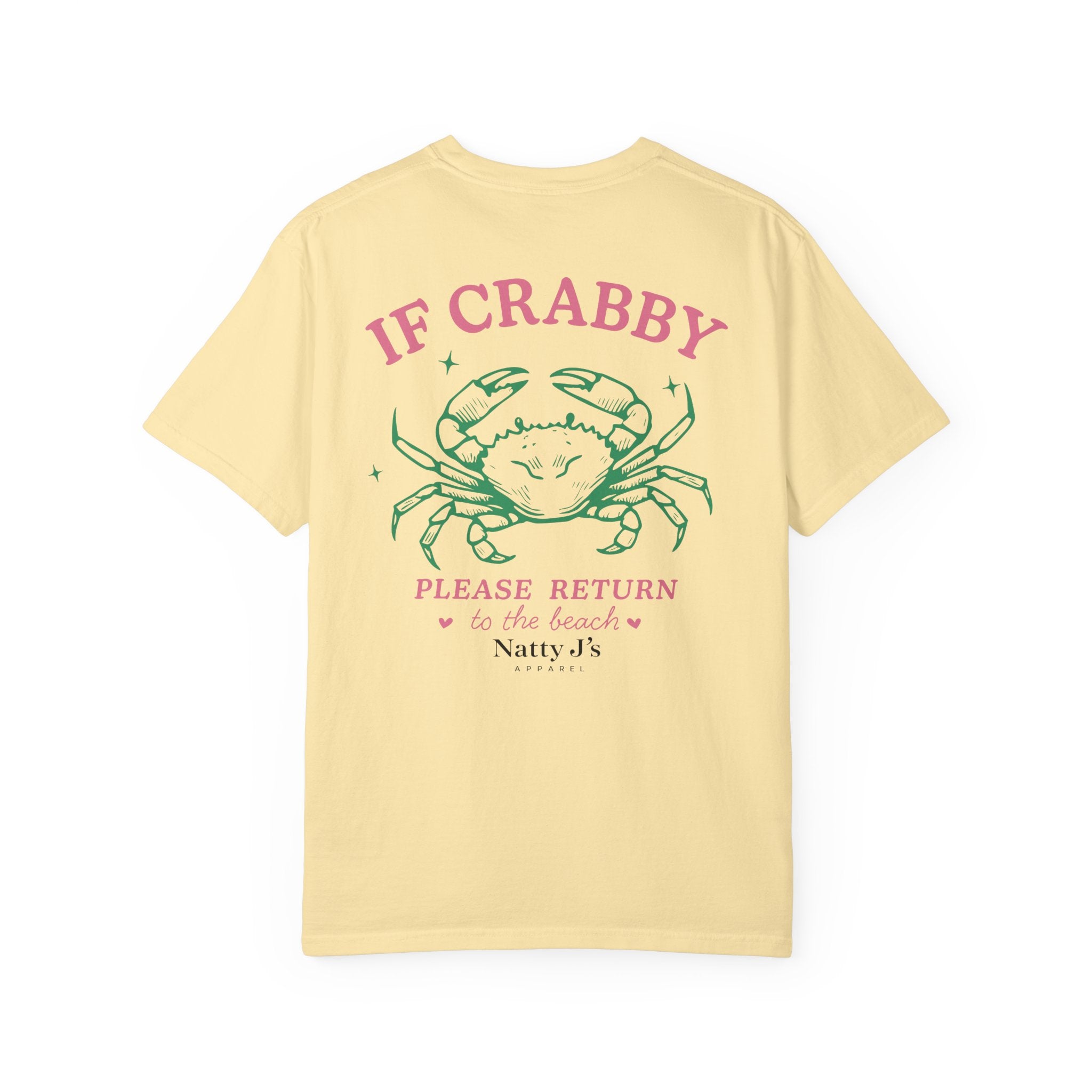 Yellow womens funny beach shirt with crab graphic and if crabby please return to the beach quote on light blue t-shirt
coastal womens graphic tee with crab illustration and pastel summer design
cute beach shirt for women with humorous ocean themed quote
summer vacation shirt for women with crab design and beach saying
trendy womens coastal t-shirt with funny beach phrase Featuring NattyJ's Apparel