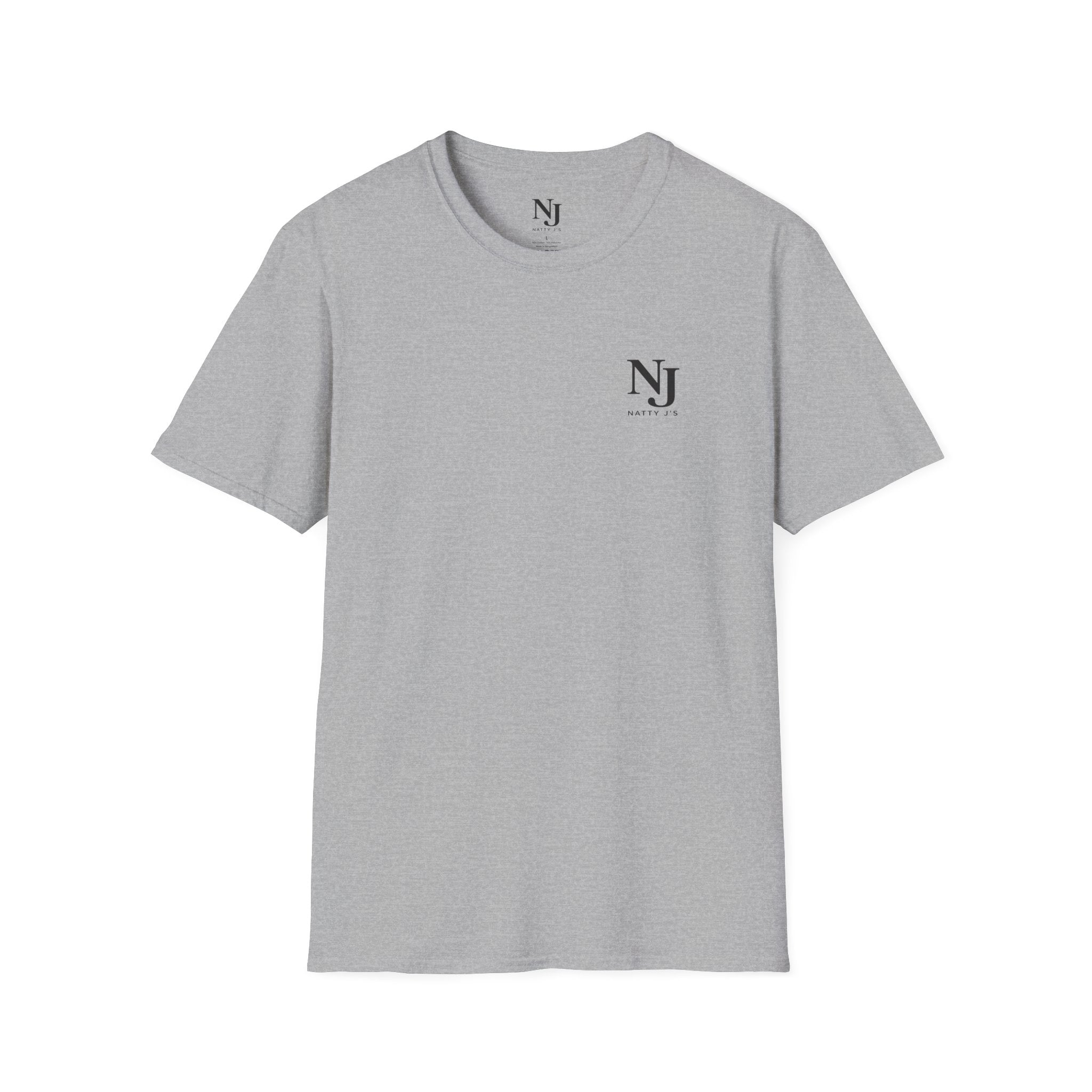 Gray t-shirt with 'NJ Natty J's' front left chest logo