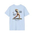 Light blue t-shirt with a graphic of a golfer and text on the back, featuring 'Natty J's Apparel' branding.