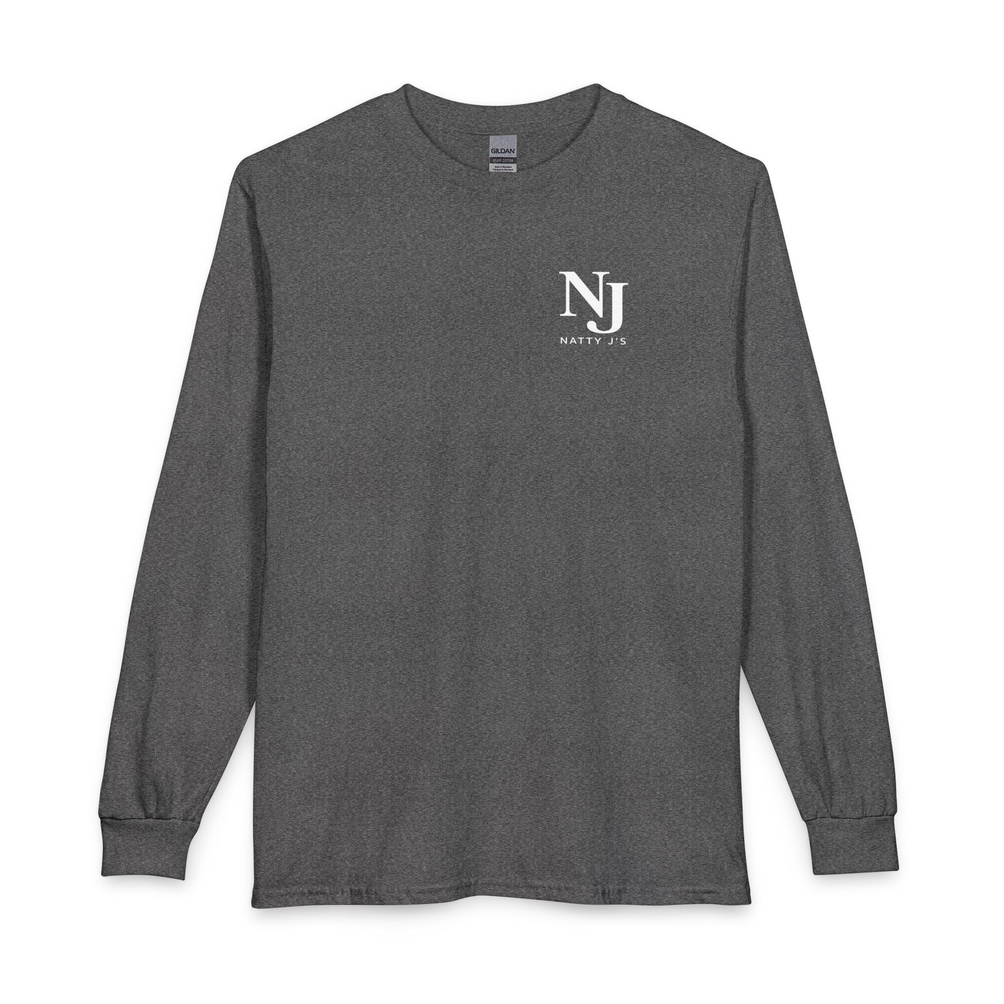 Black long-sleeve shirt with a logo on the chest against a white background