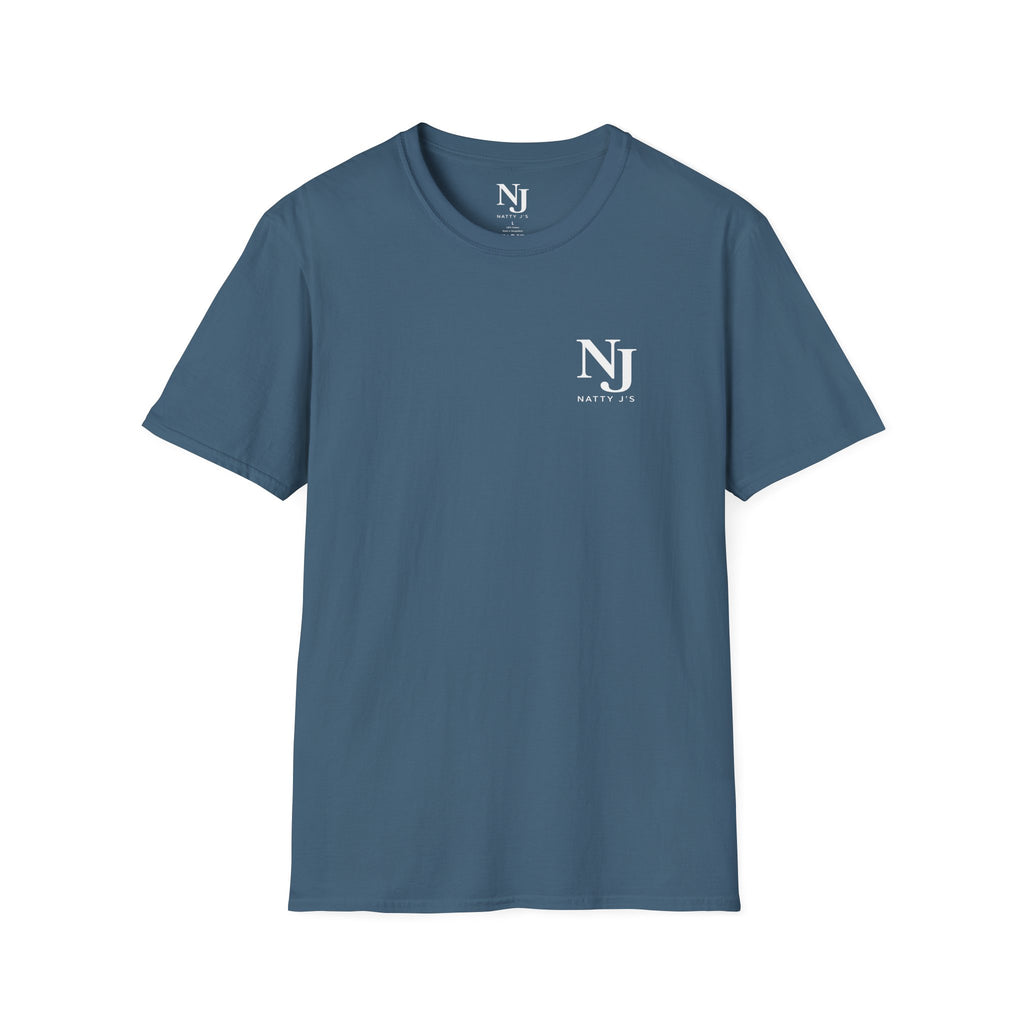 Brown t-shirt with a small graphic on the chest against a white background