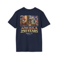 Navy blue t-shirt with 'America 250 Years' graphic and 'Natty J's Apparel' text on a white background