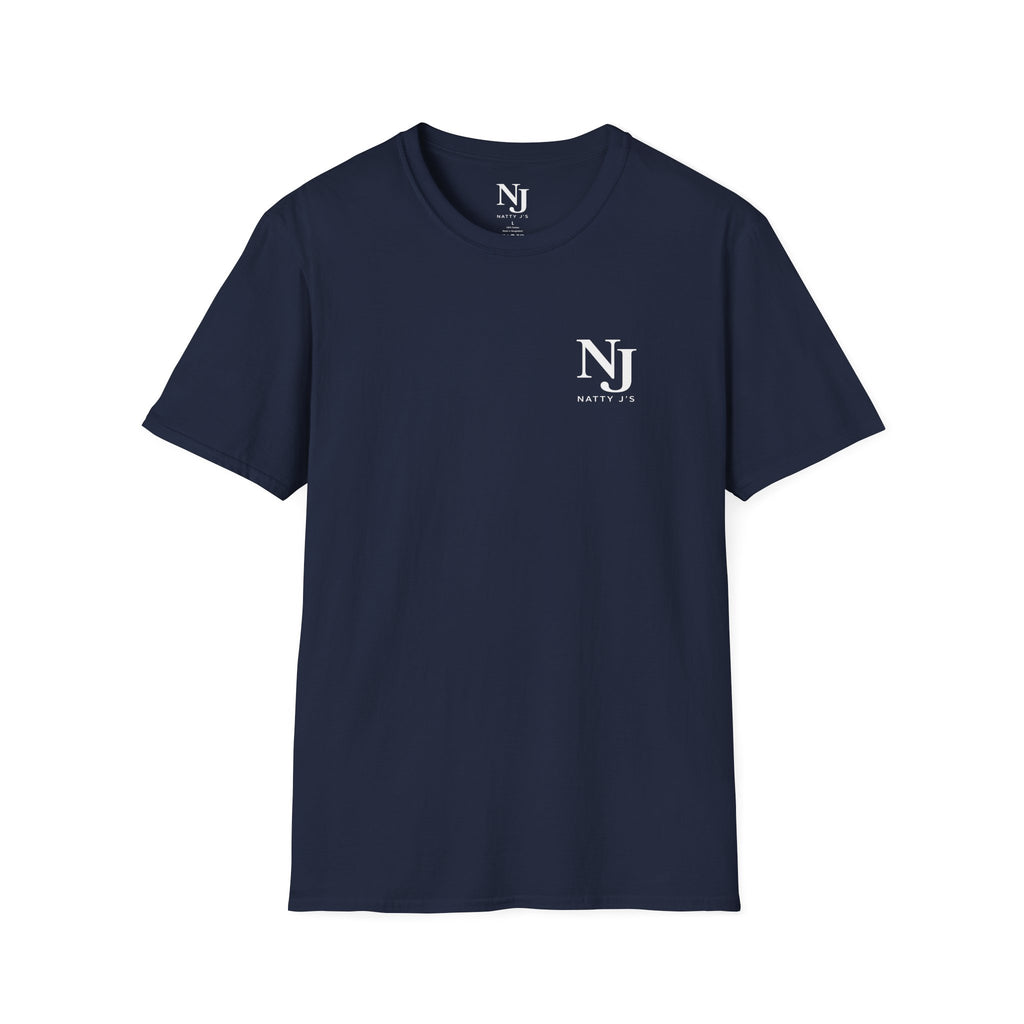 Brown t-shirt with a small graphic on the chest against a white background