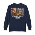 Navy long-sleeve shirt with American-themed graphic and 'America 250th' text on a white background