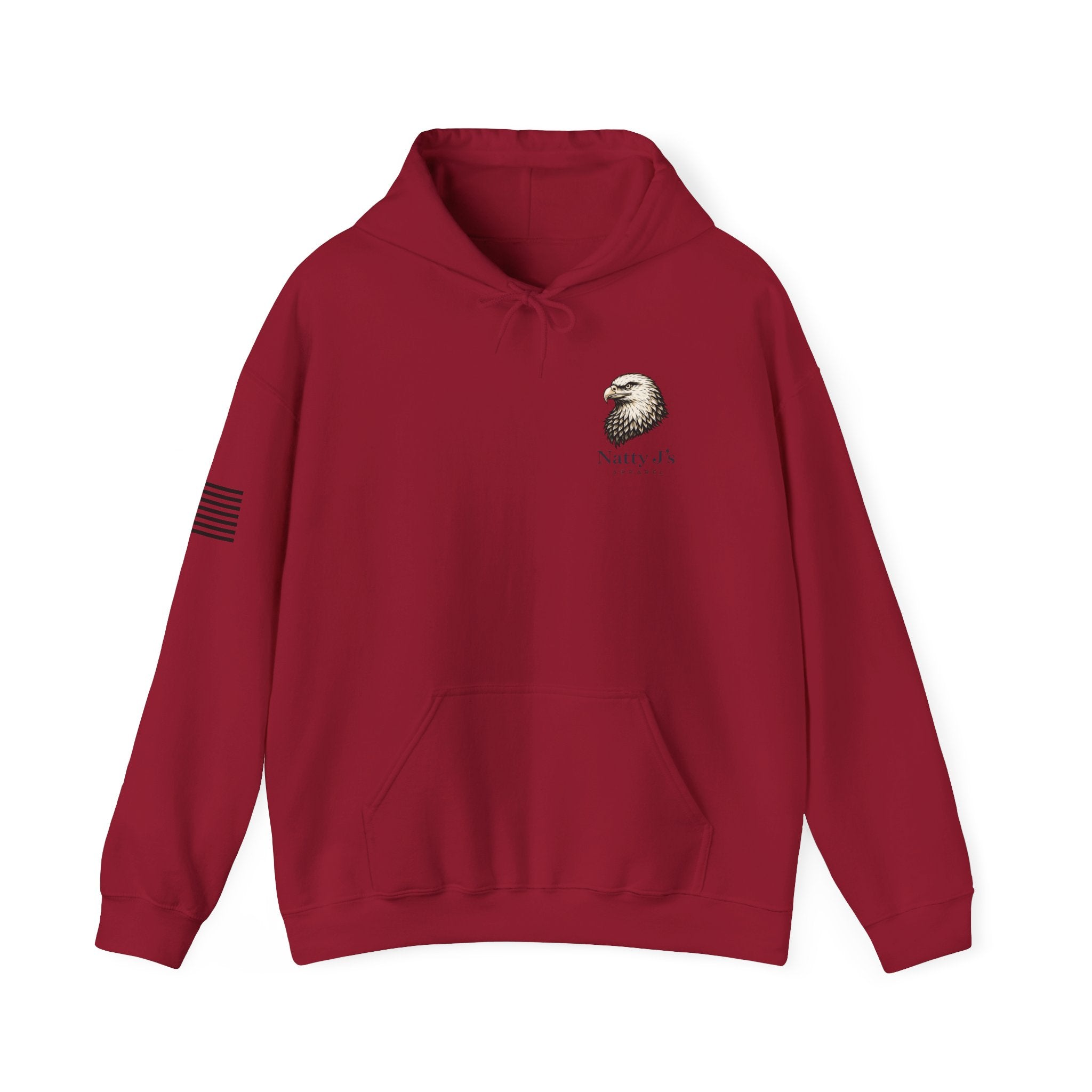 Red hoodie with an eagle emblem on a white background