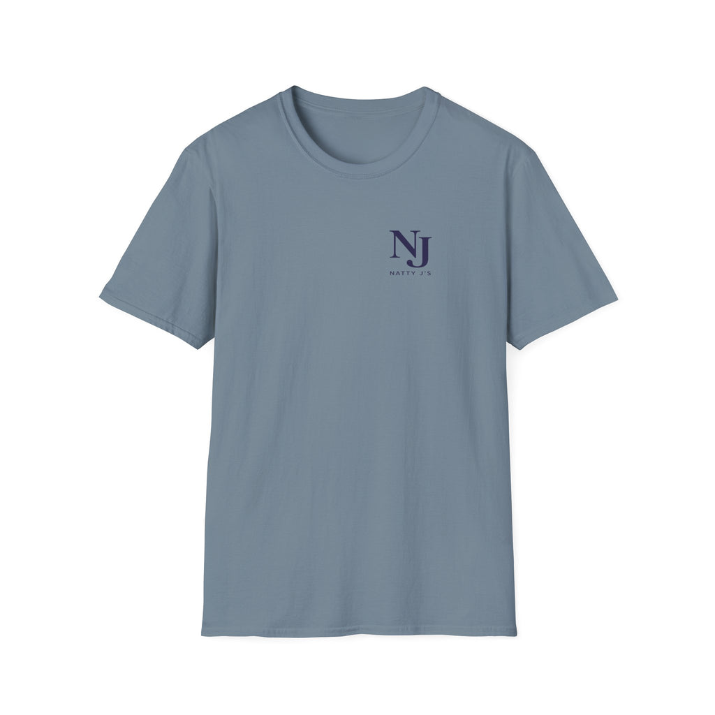 Purple t-shirt with 'Hands Busy Weekend Happy' text and graphic on a white background