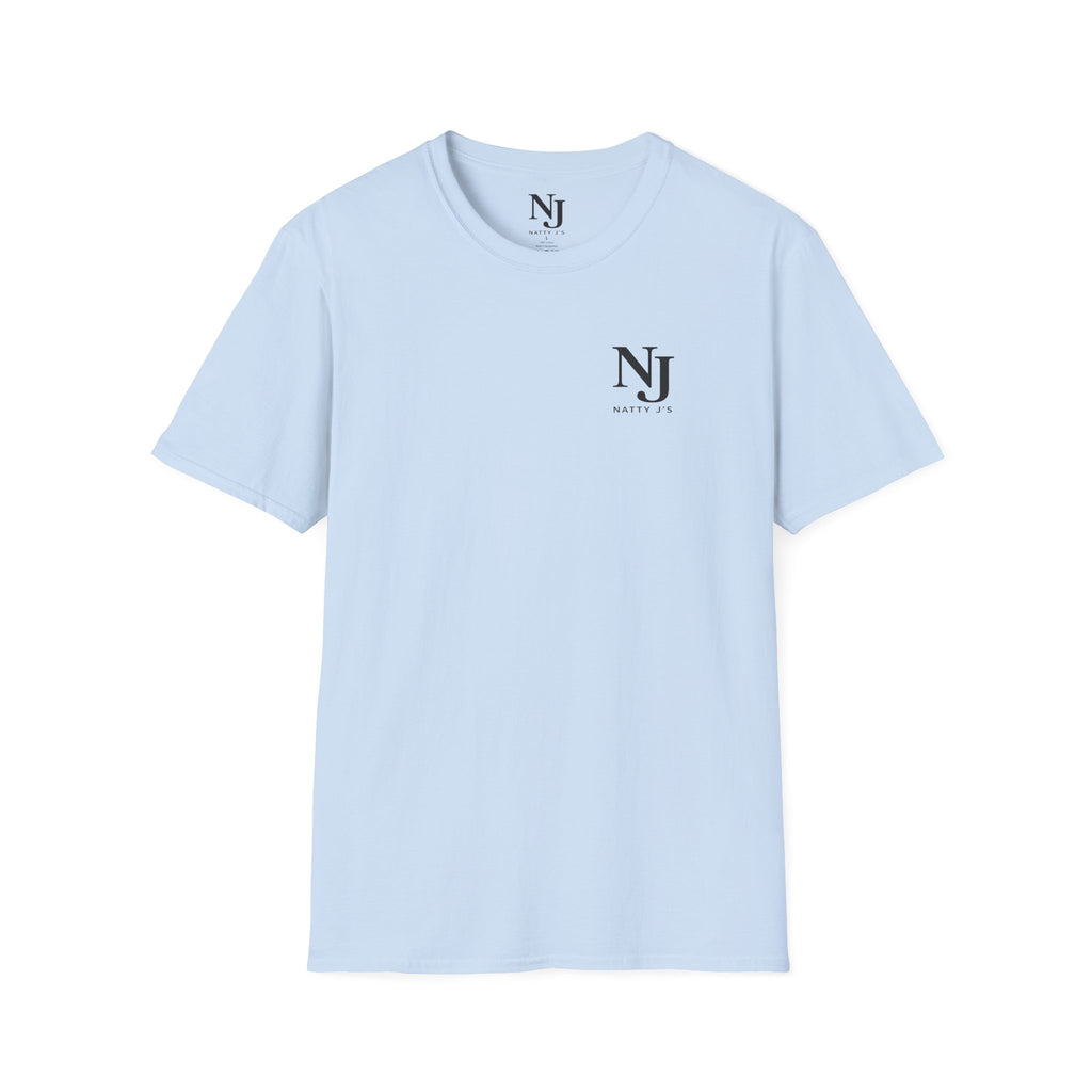 Light blue tshirt with Natty J's Apparel front left chest logo