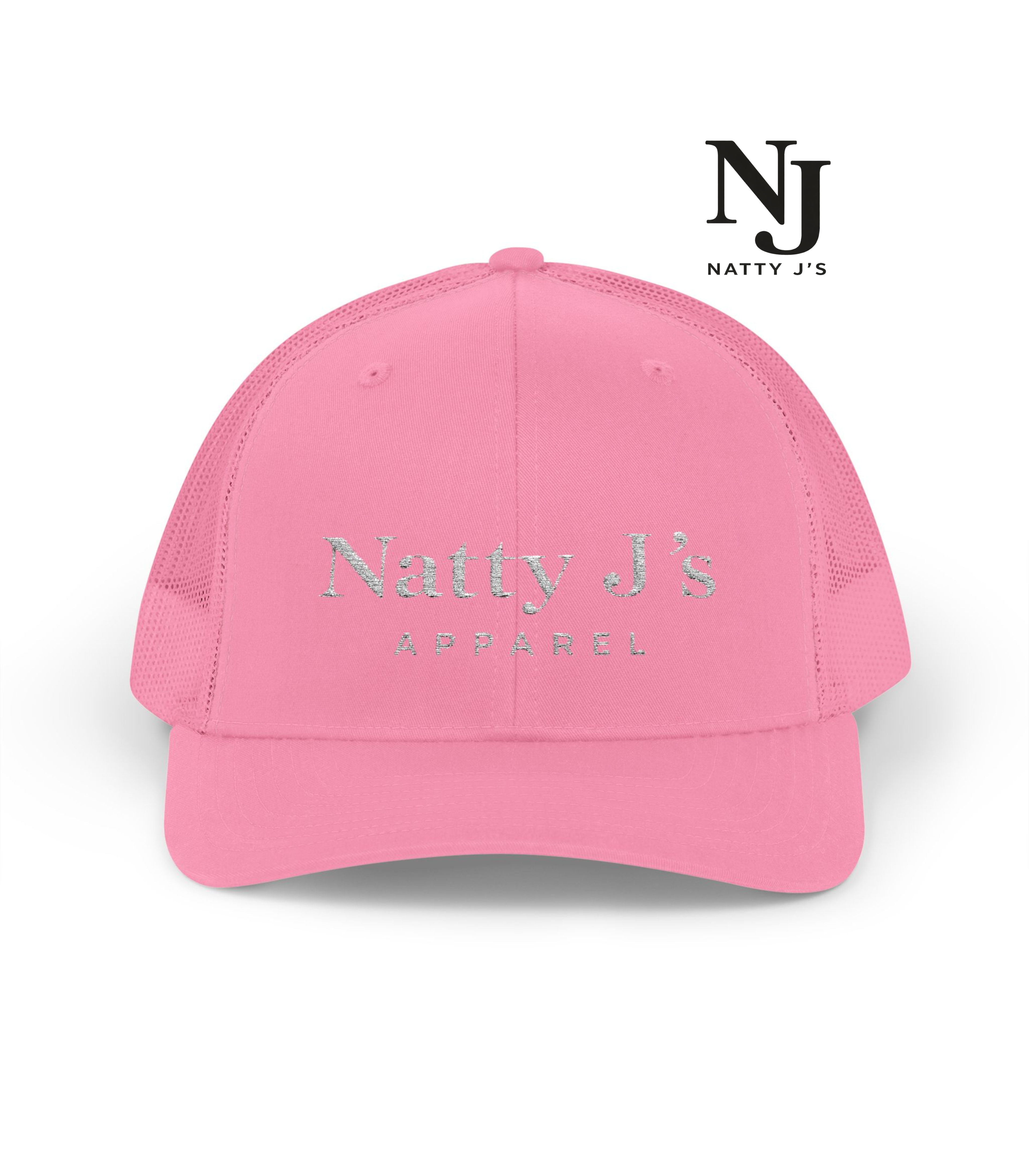 Pink cap with 'Natty J's' logo on a white background