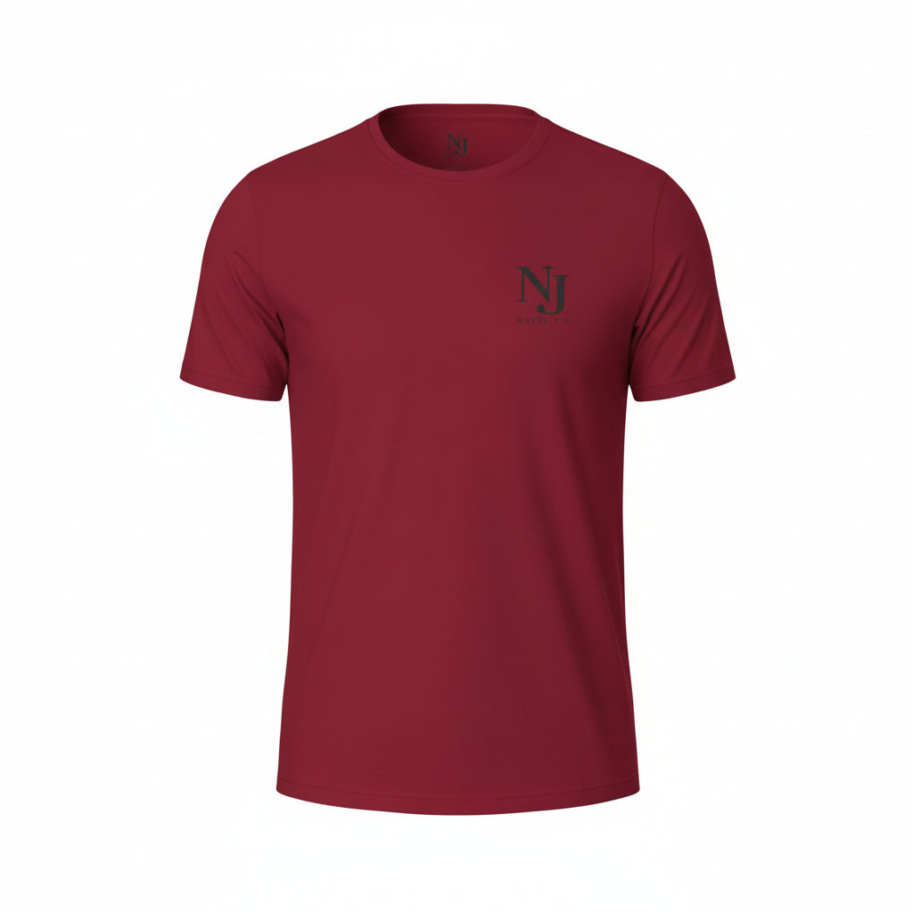 Red t-shirt with a logo on the chest against a white background