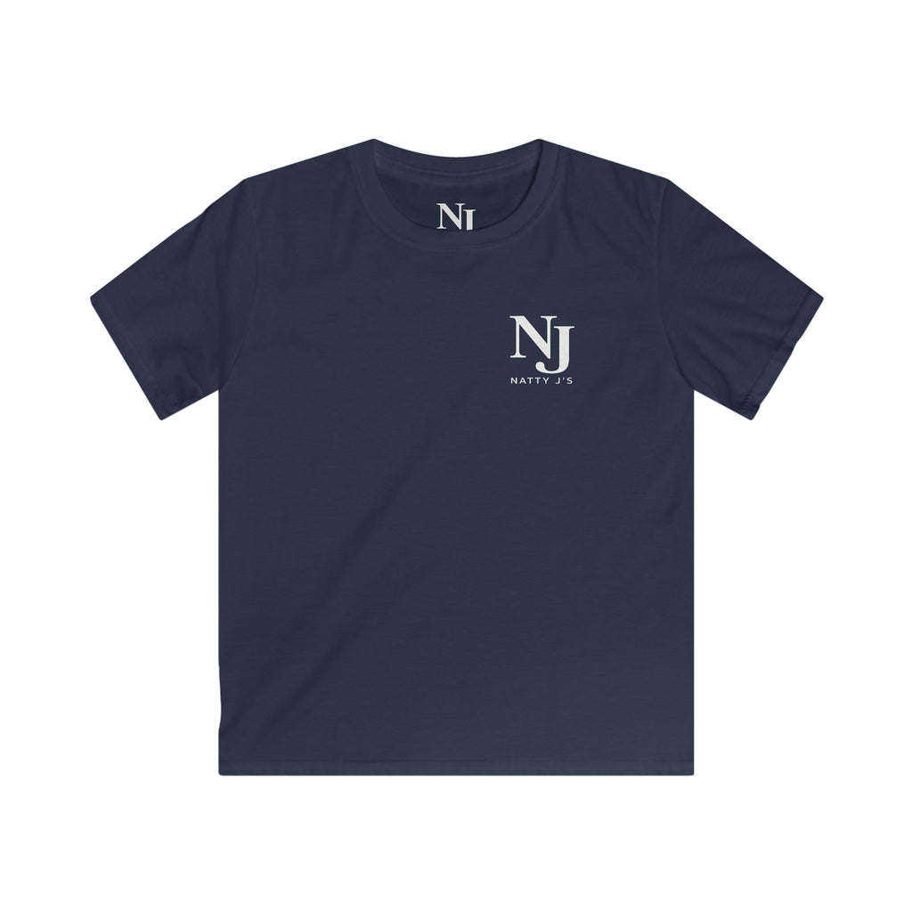 Black t-shirt with a logo on the chest against a white background