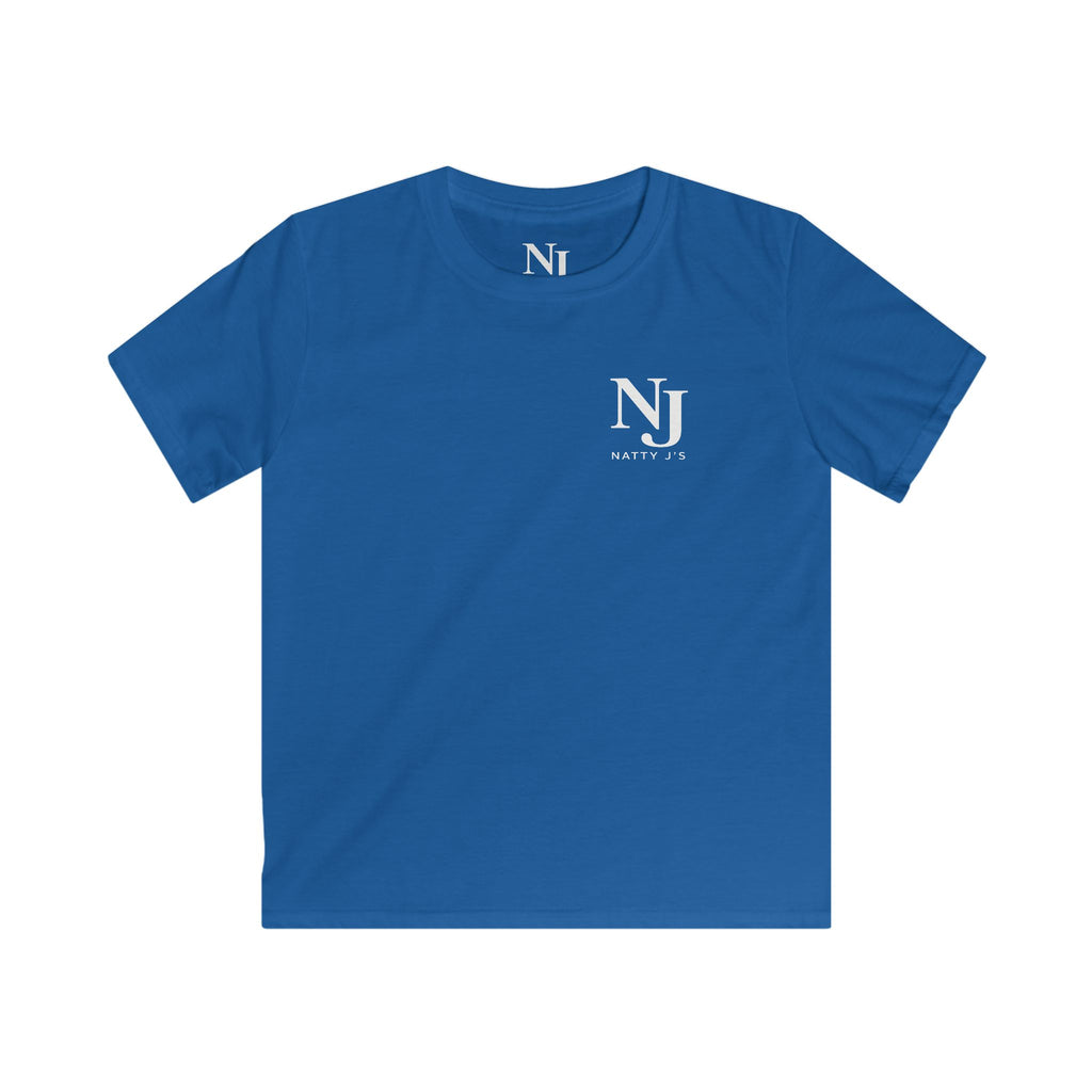 Blue t-shirt with a logo on a white background