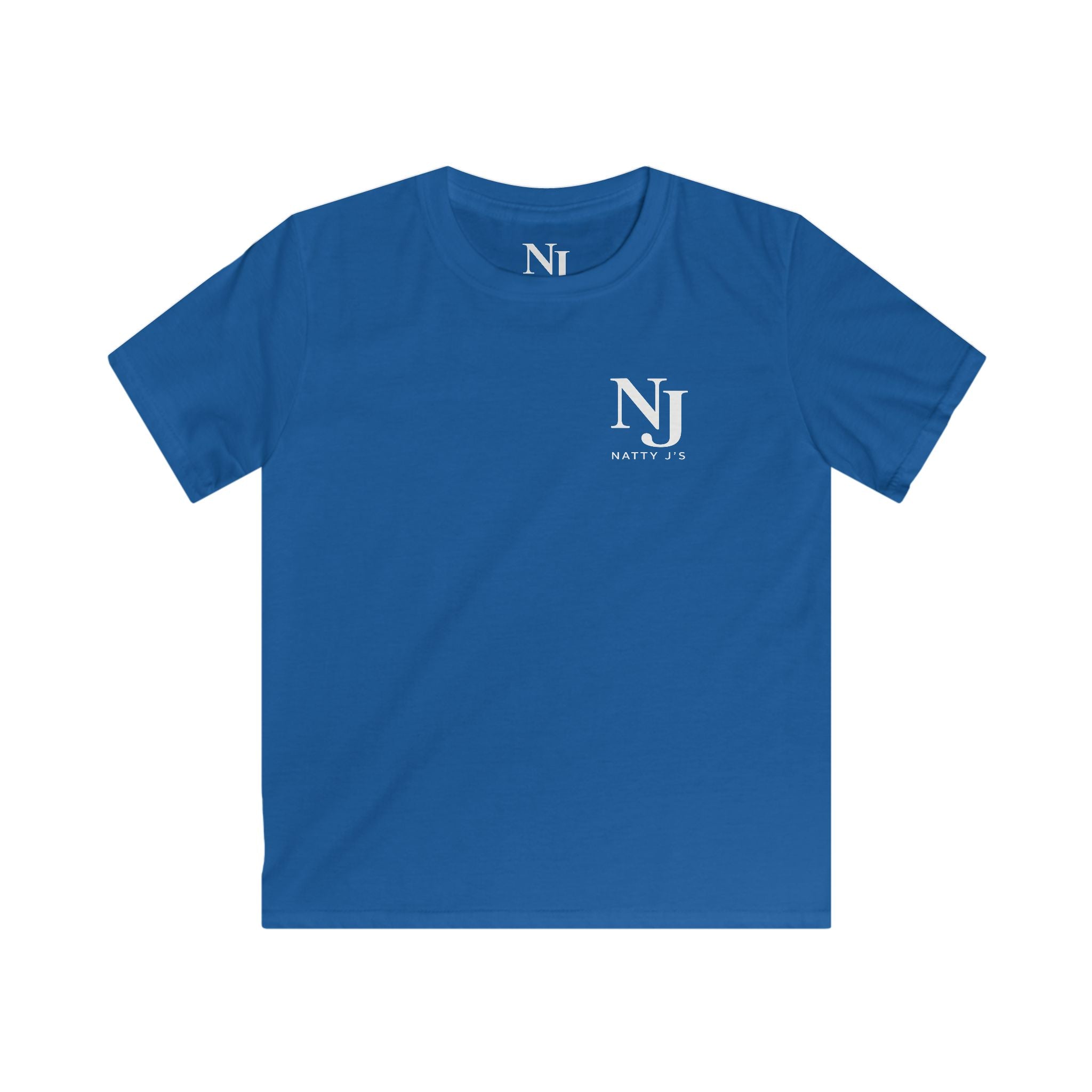 Blue t-shirt with a logo on a white background