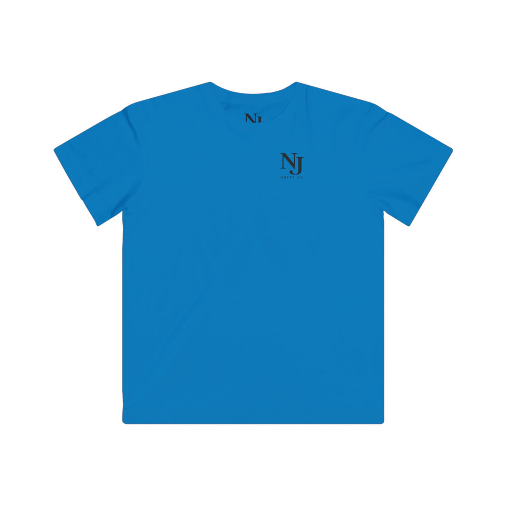 Blue t-shirt with 'NJ NattyJ's' Left Chest logo on a white background