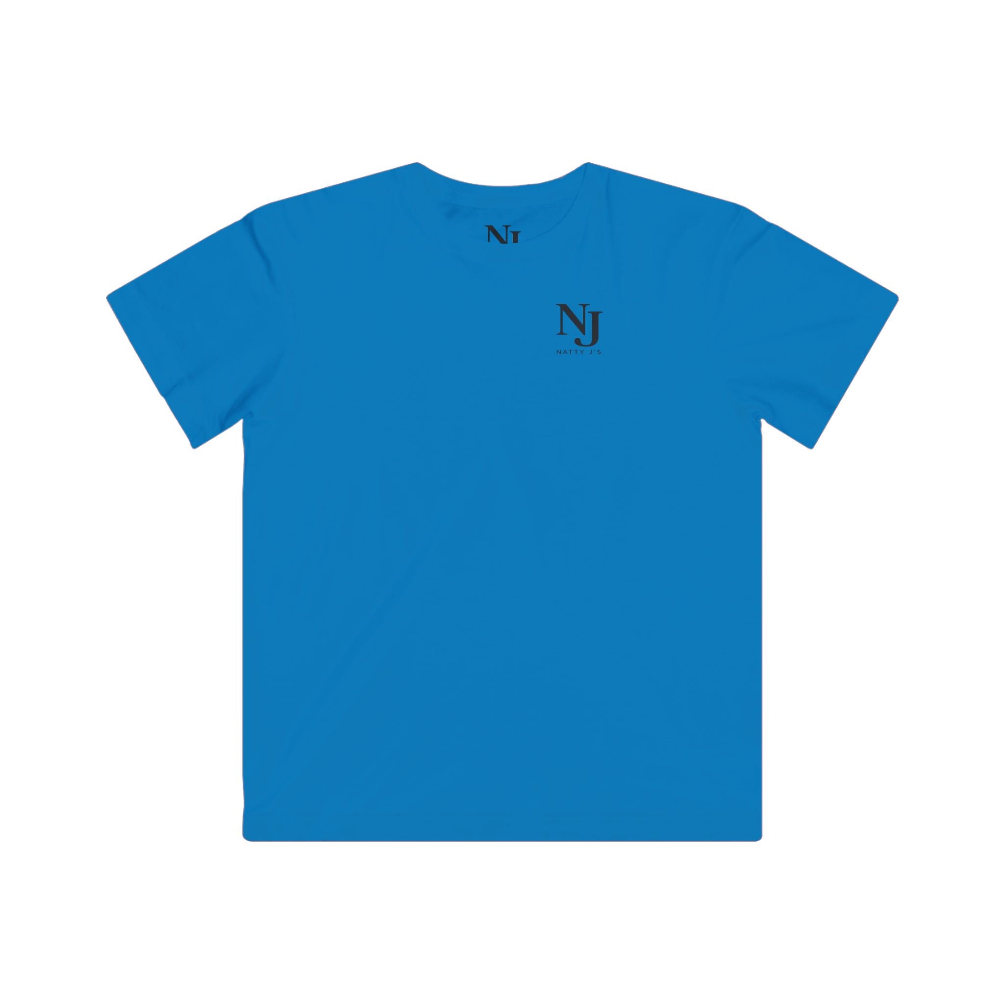 Blue t-shirt with 'NJ NattyJ's' Left Chest logo on a white background