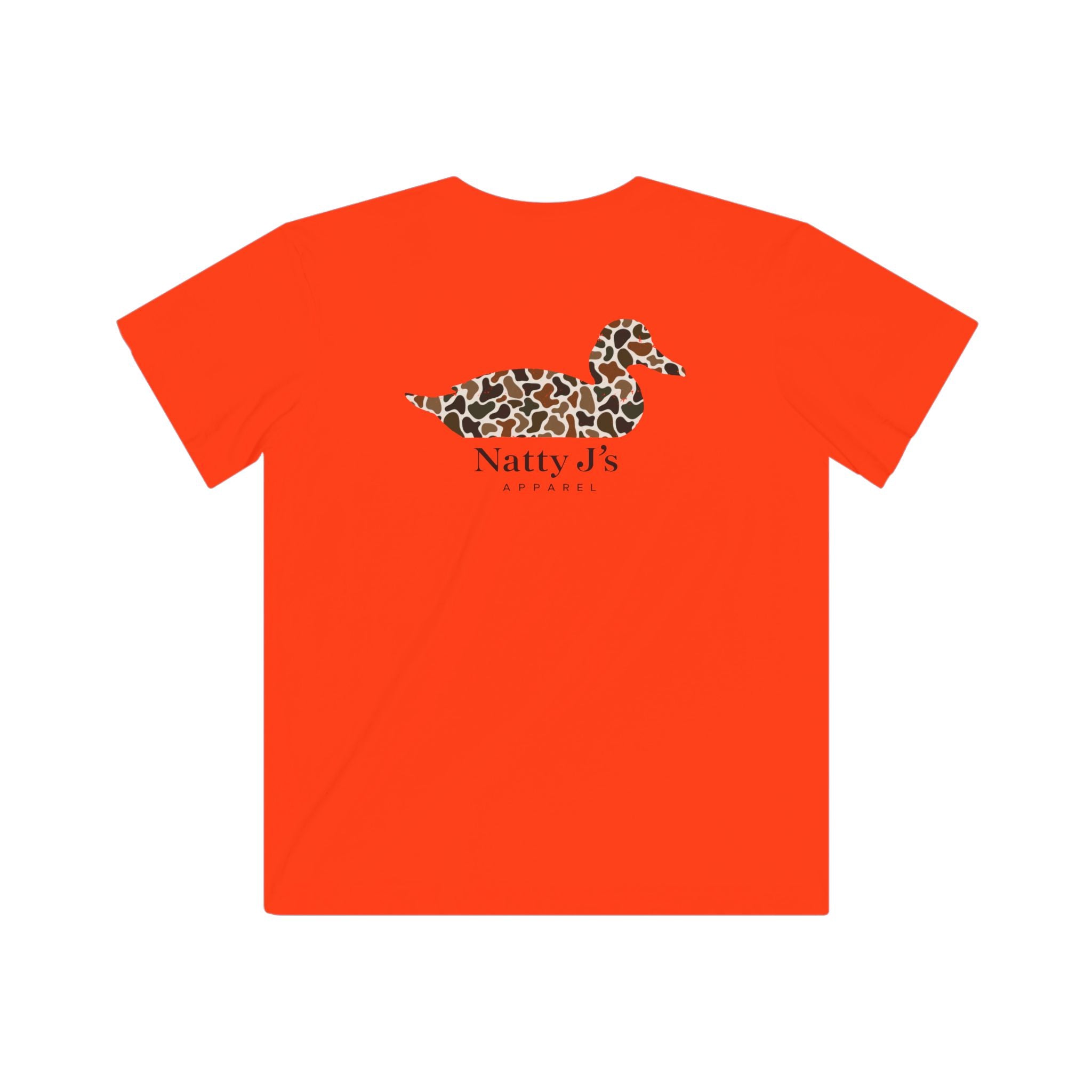 youth orange t shirt with camo duck silhouette graphic for hunting kids
kids camo duck shirt with outdoor hunting design
youth hunting shirt with duck silhouette and camouflage pattern
bright orange kids shirt with camo duck graphic for outdoors
southern style youth t shirt with duck hunting design featuring NattyJ's Apparel