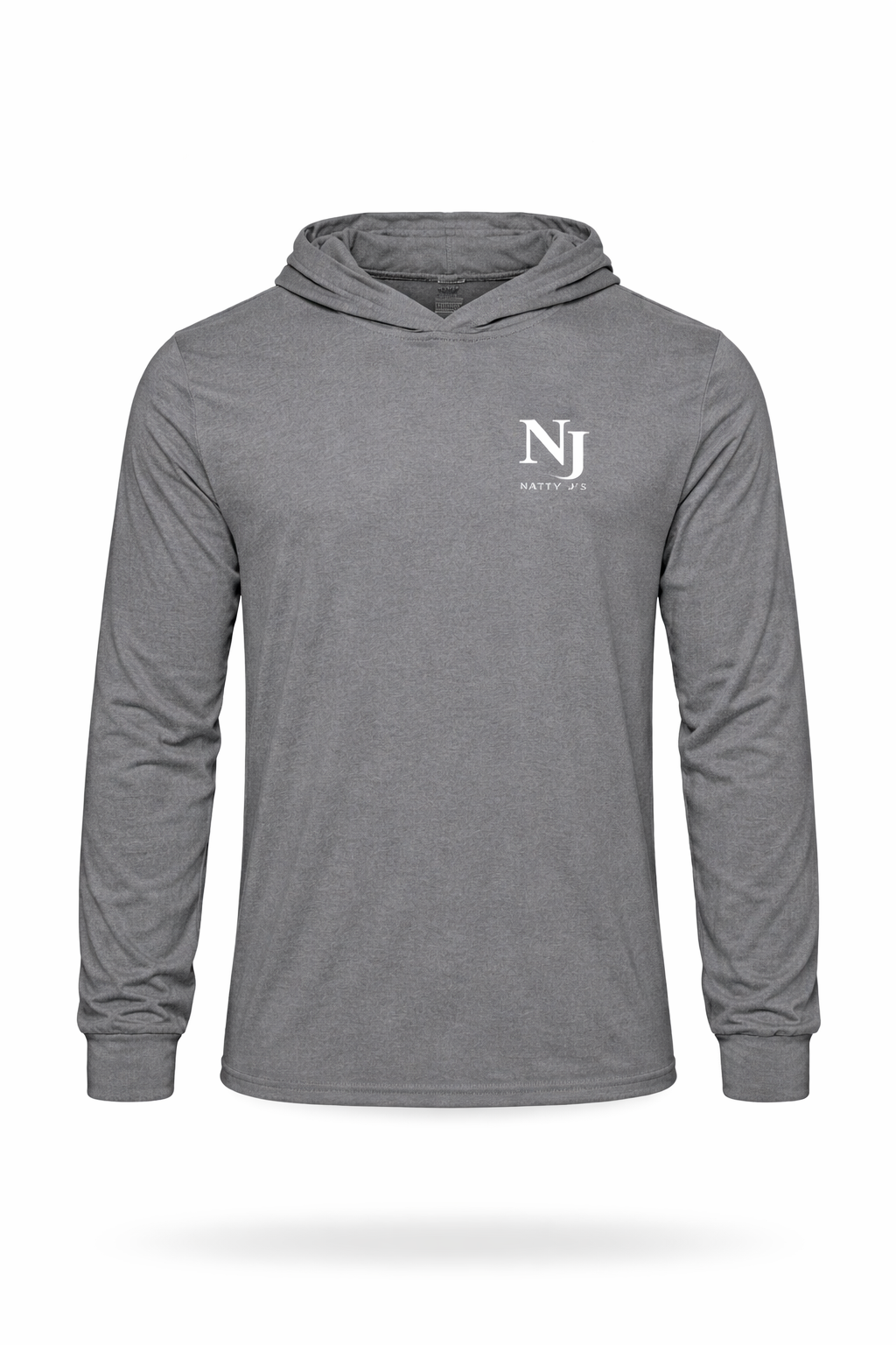 Gray hoodie with 'NJ Natty J's' logo on chest with a white background