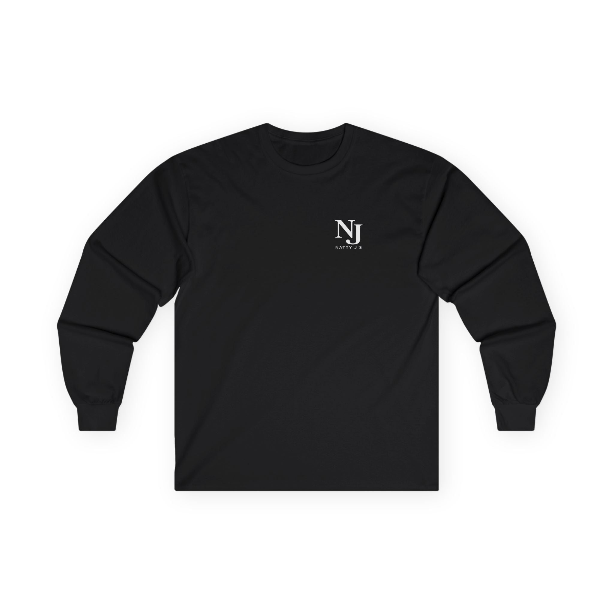 Dark gray long-sleeve shirt with a small logo on a white background