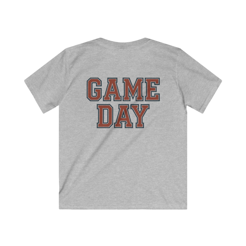 Gray t-shirt with 'GAME DAY' text on the back against a white background