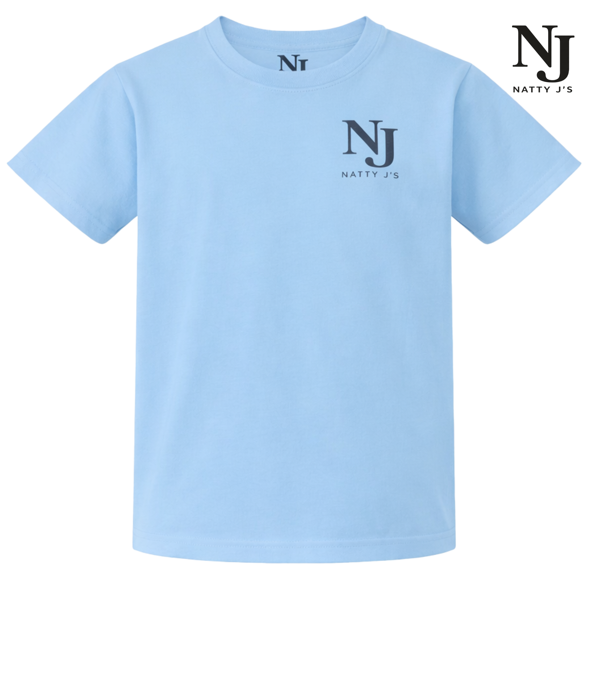 Light blue t-shirt with NJ logo on a white background