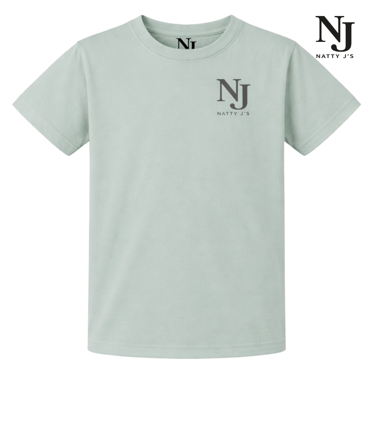 Silver t-shirt with NJ logo on a white background