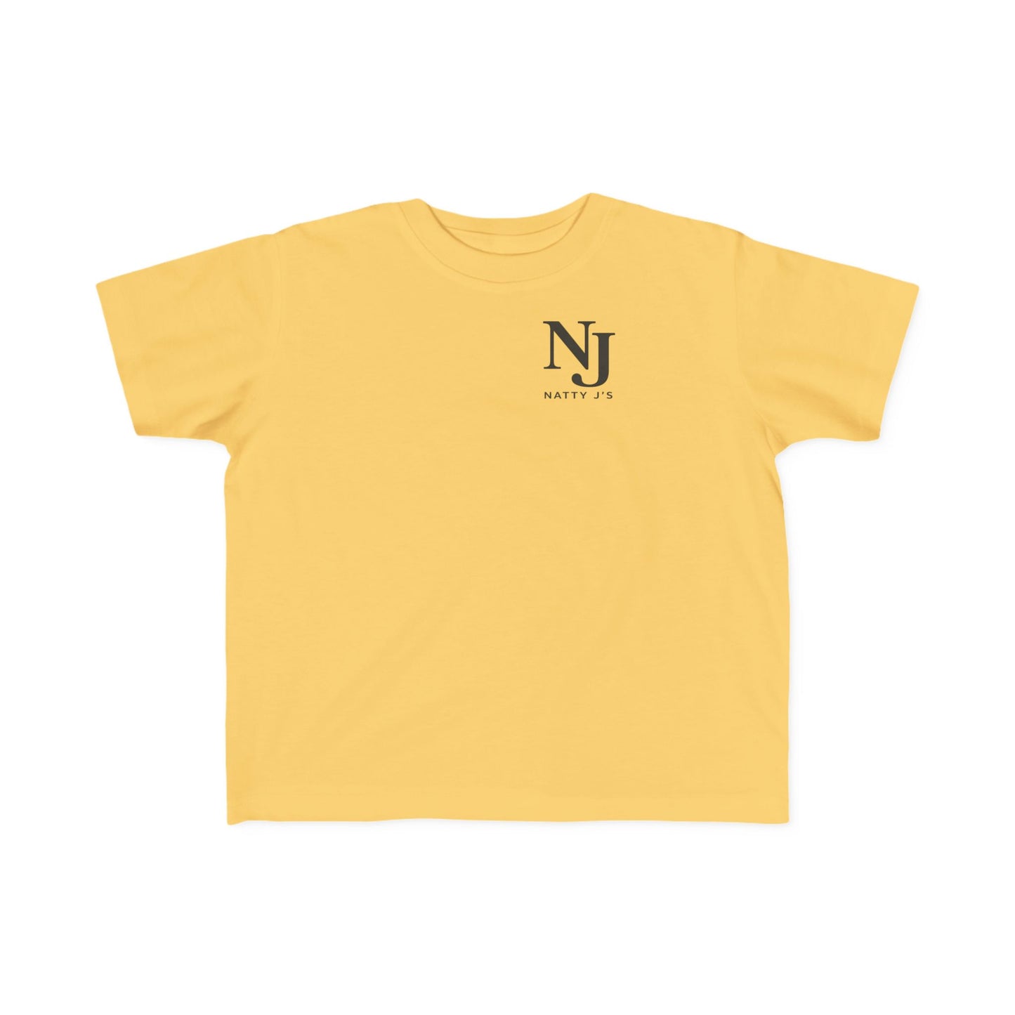 Yellow t-shirt with a black logo on a white background