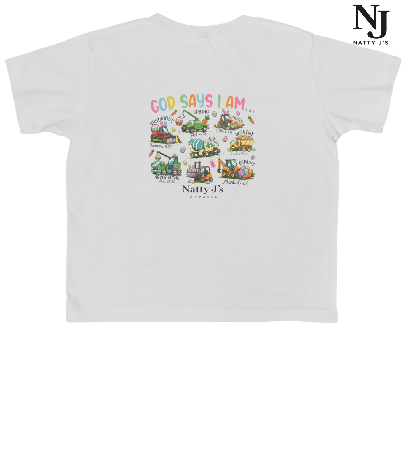 Silver t-shirt with colorful graphic design and 'Natty J's' branding on a white background