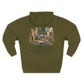 Green hoodie with a nature-themed graphic on the back
