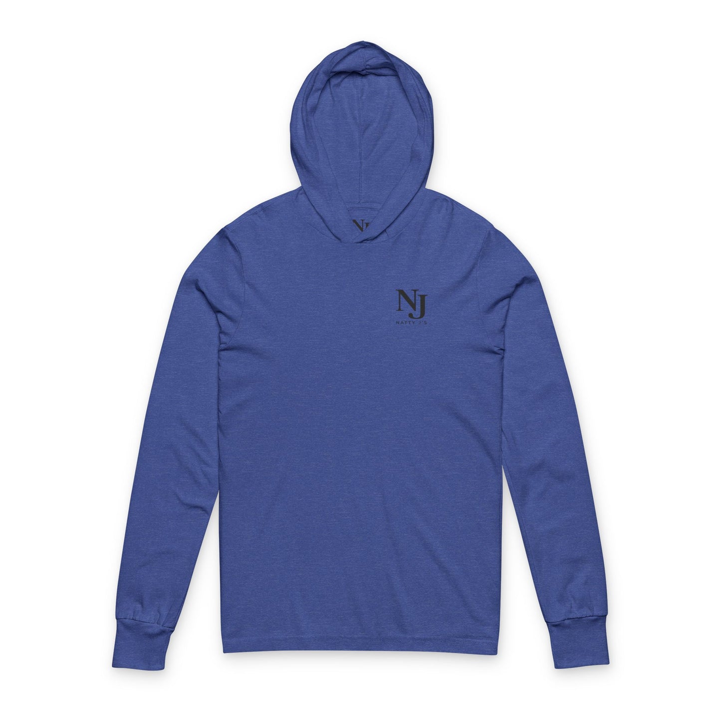 Blue hoodie with a logo 'NJ Natty J's' on a white background
