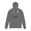 Gray hoodie with nature-themed graphic and 'God's Country' text on a white background