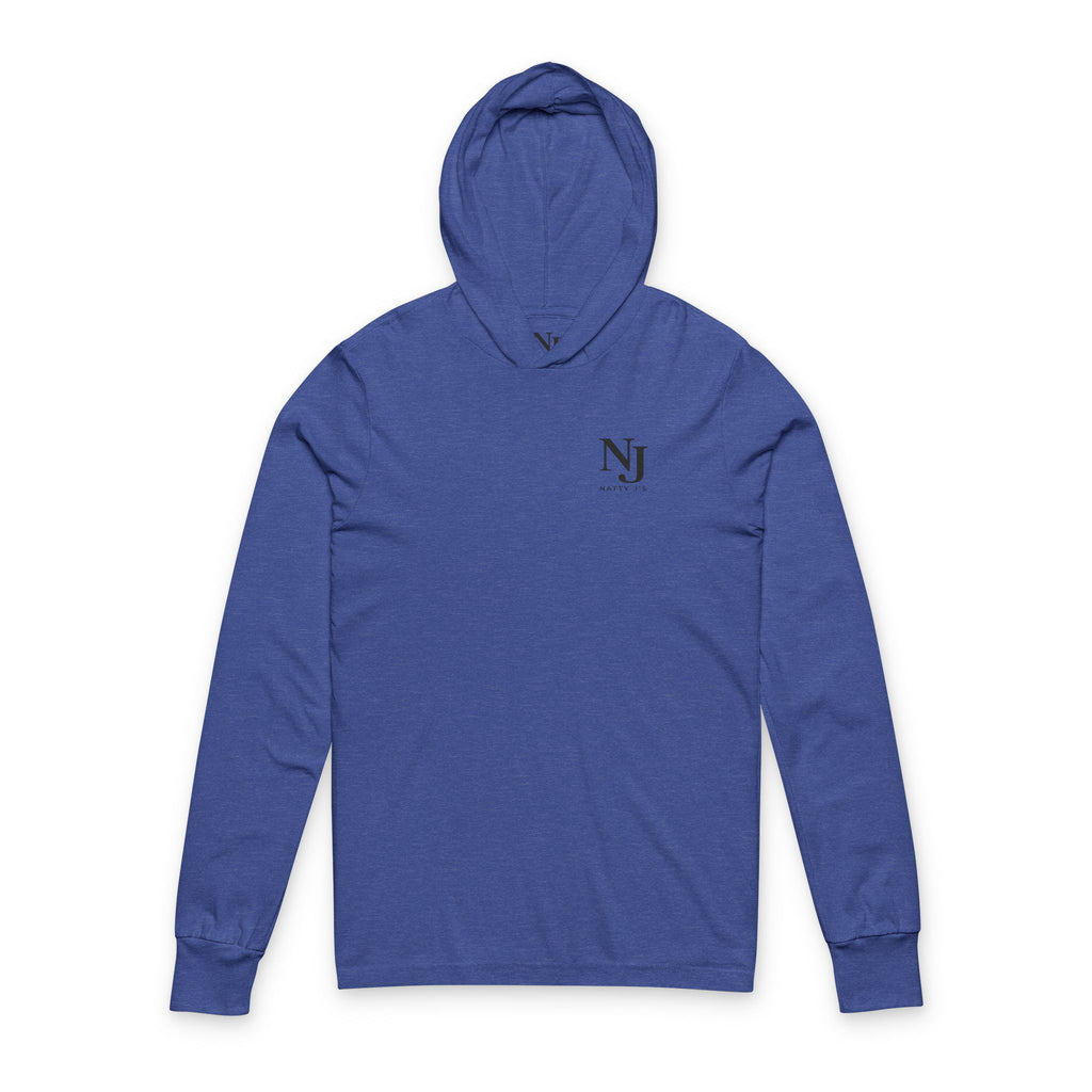 Gray hoodie with a logo on a white background