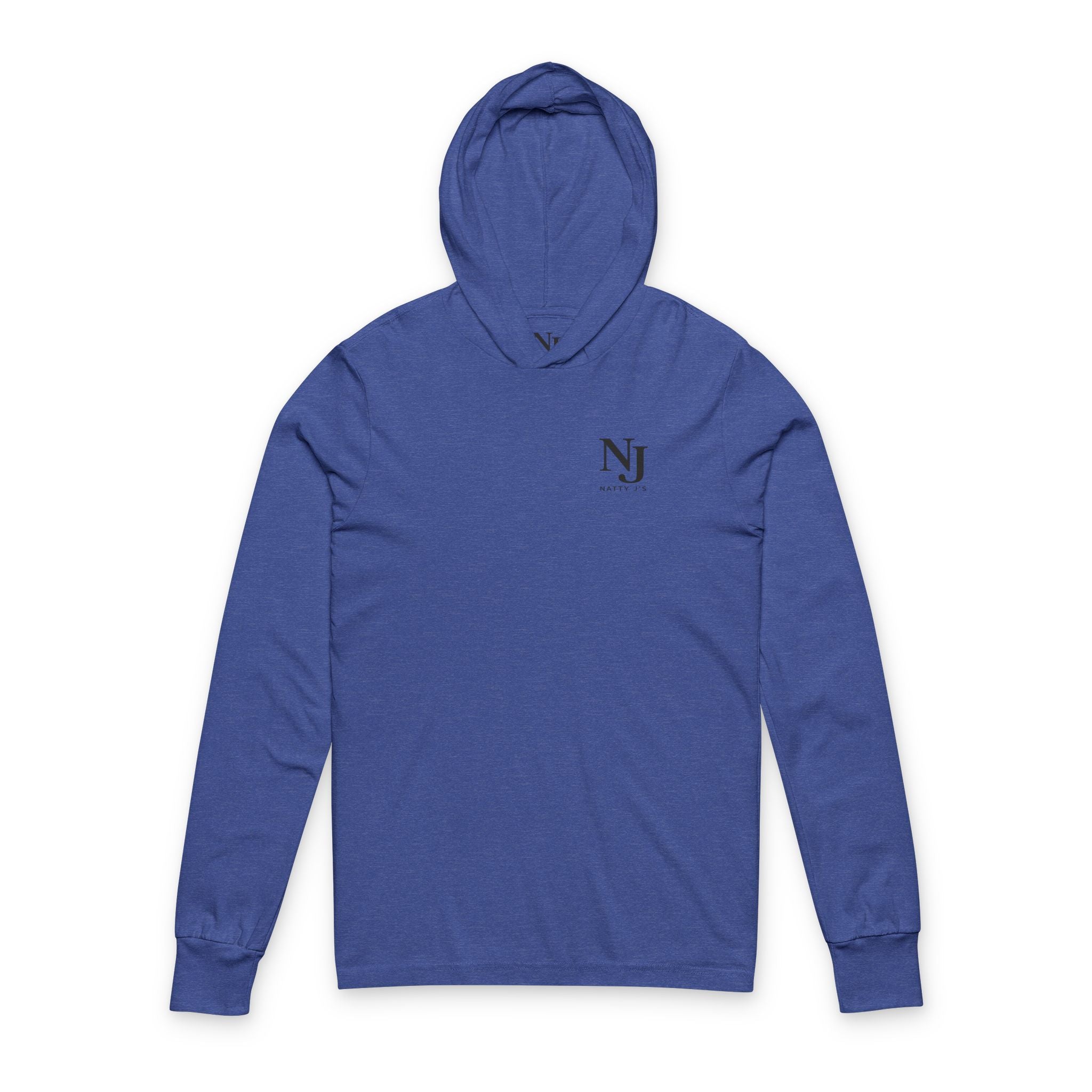 Gray hoodie with a logo on a white background