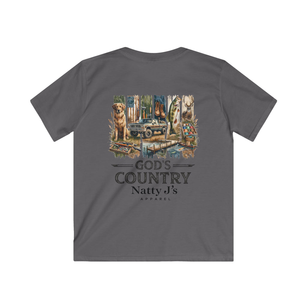 Gray t-shirt with a nature-themed graphic and 'Natty J's' branding on a white background