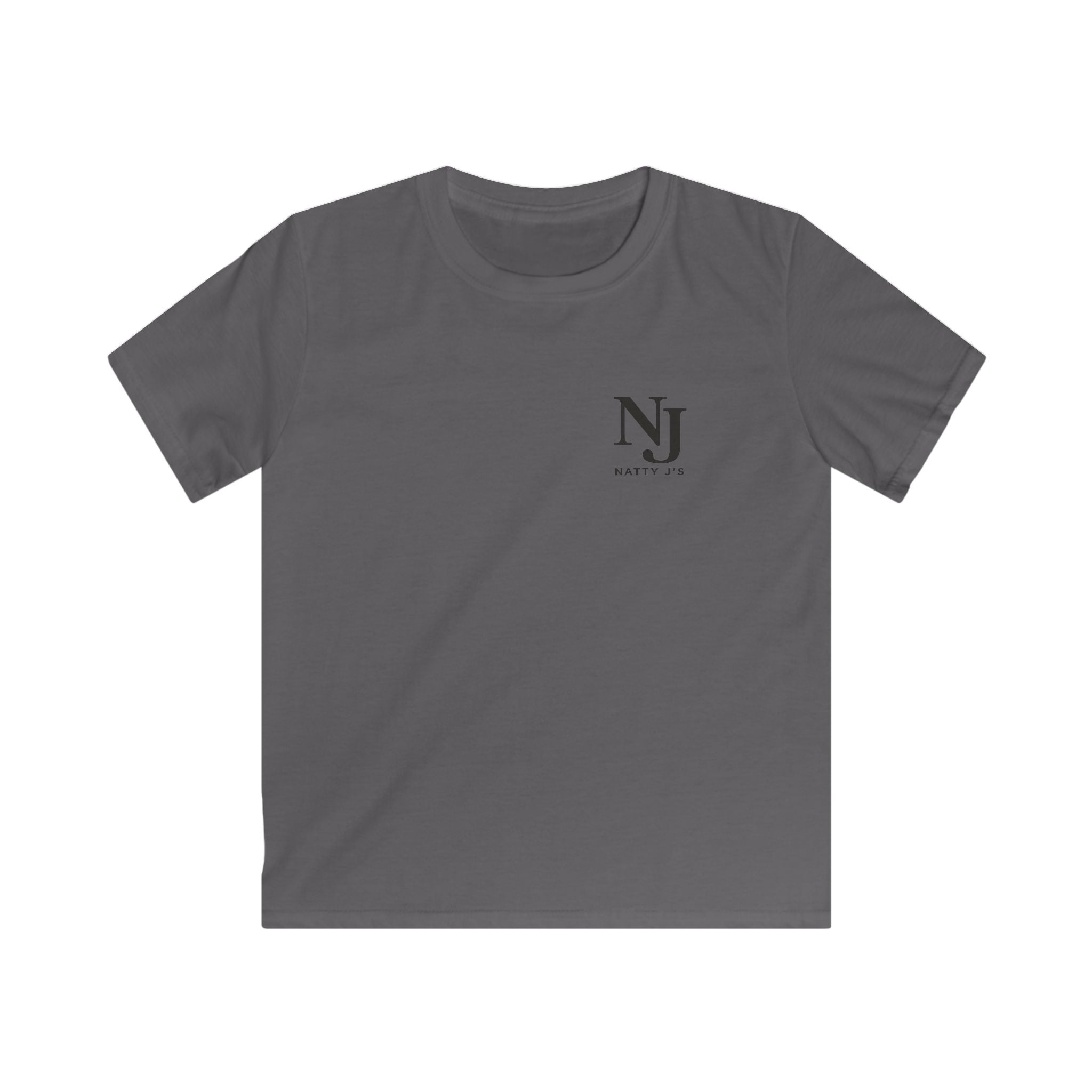 Gray t-shirt with a logo on a white background