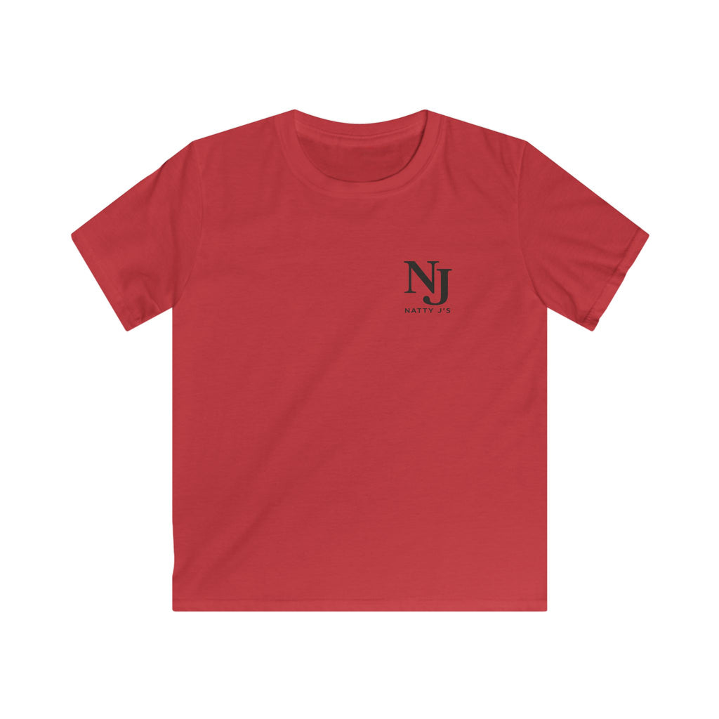 Red t-shirt with a logo on the chest against a white background