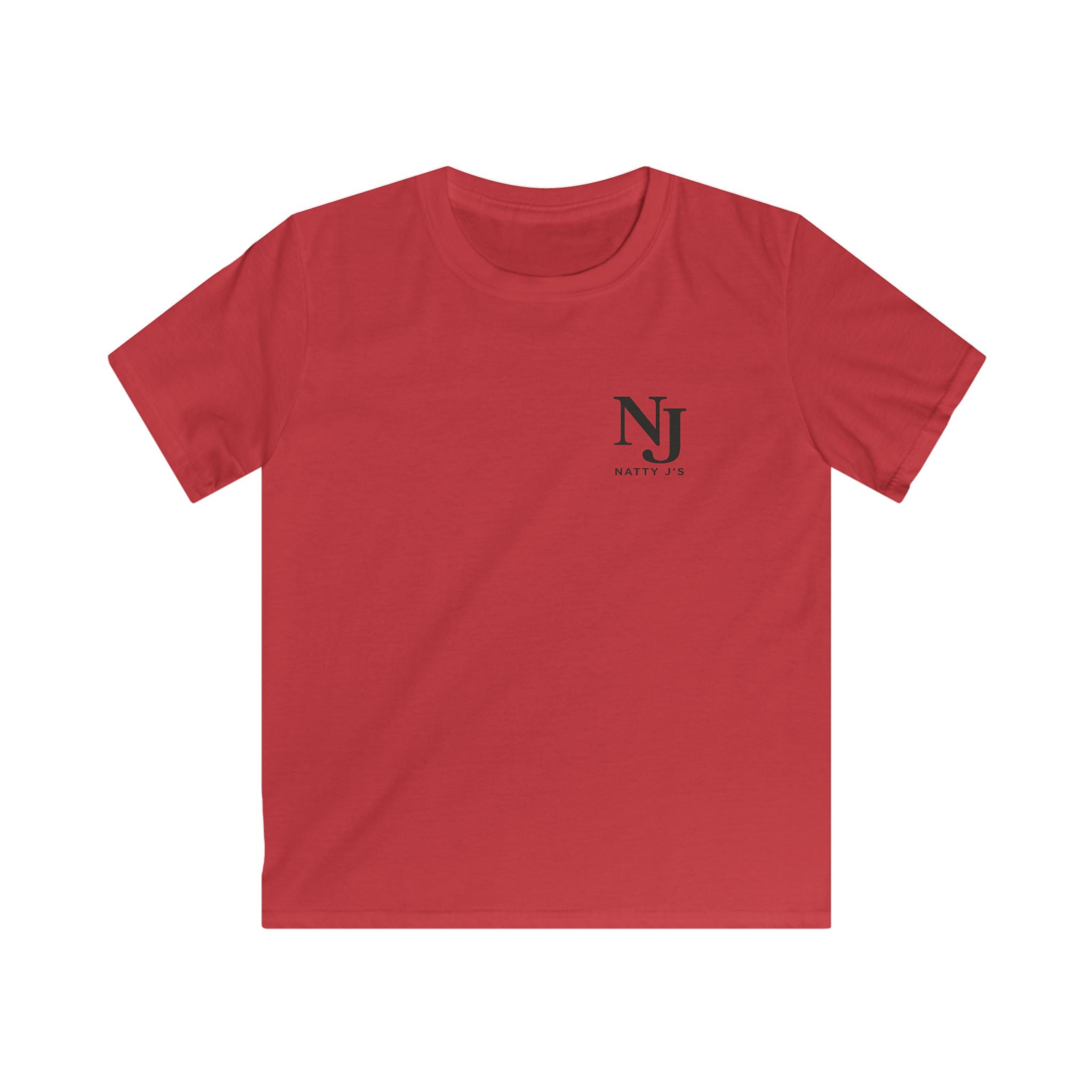 Red t-shirt with a logo on the chest against a white background