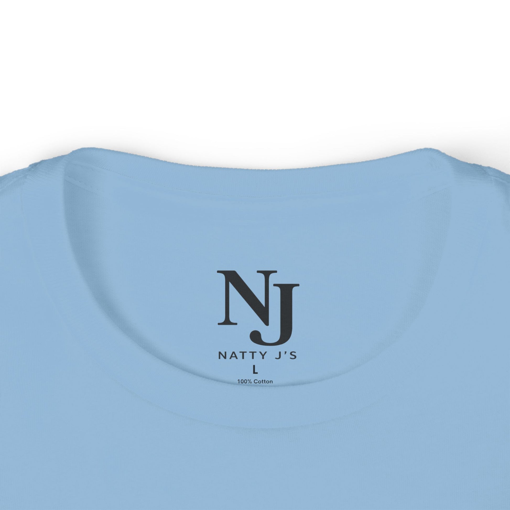 Light blue shirt with 'NJ Natty J's' logo and text on a white background