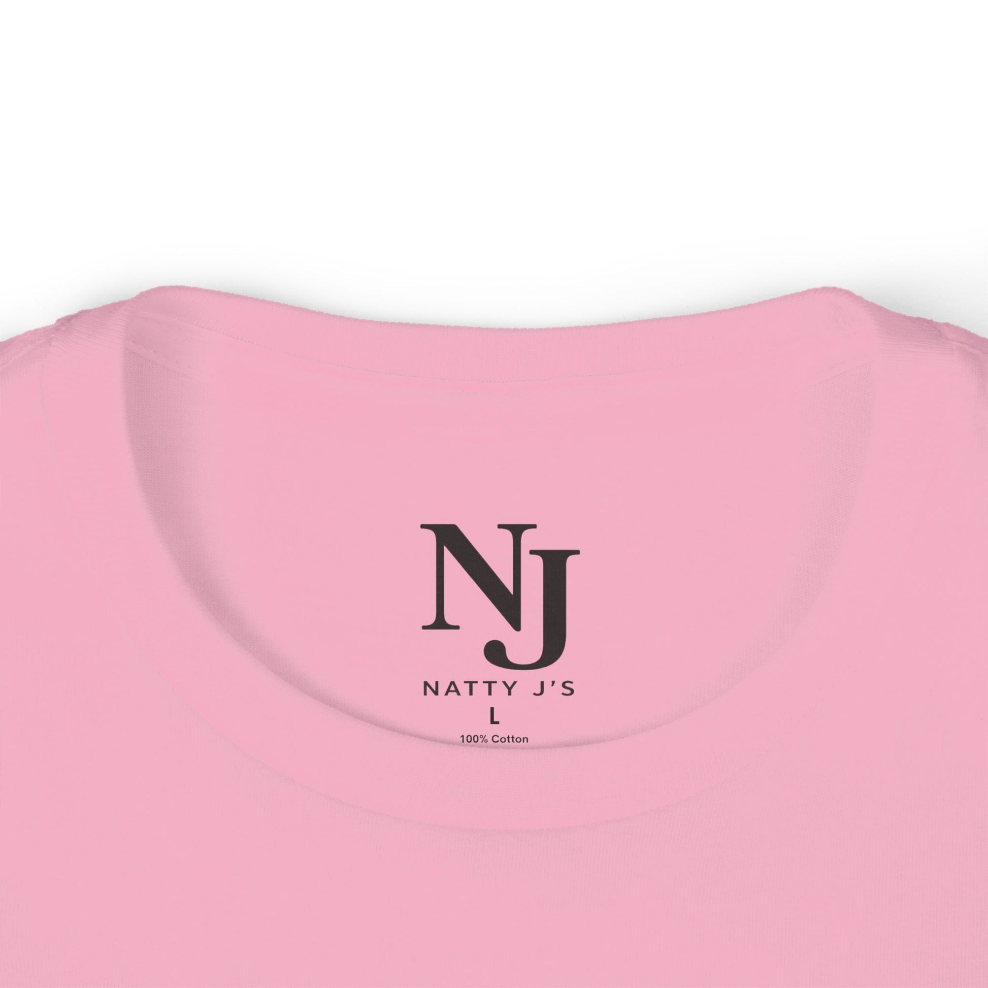 Pink shirt with 'NJ Natty J's' logo and text on a white background