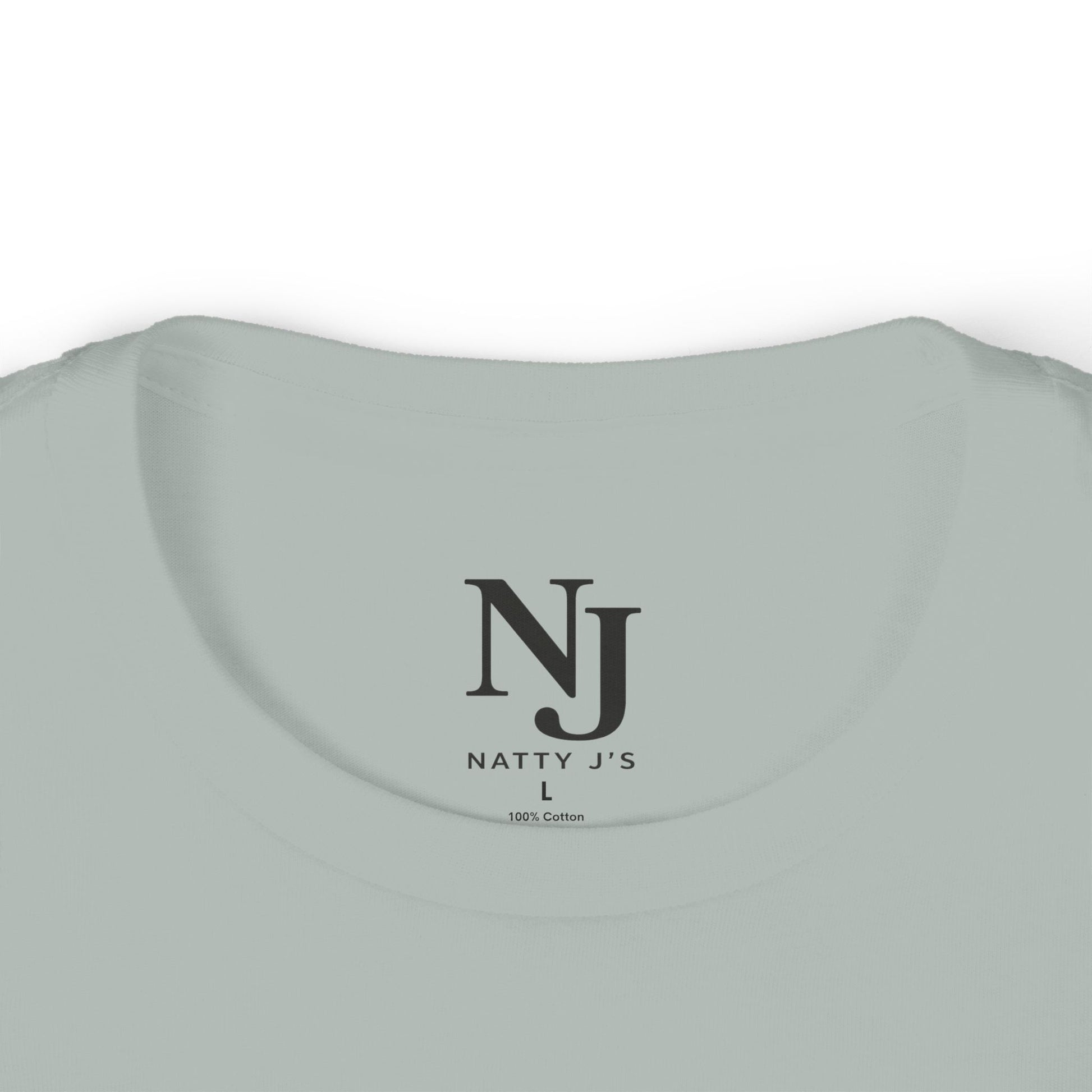 Silver t-shirt with 'NJ Natty J's' logo on a white background