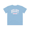 Light blue youth girls t-shirt featuring varsity style lettering. 