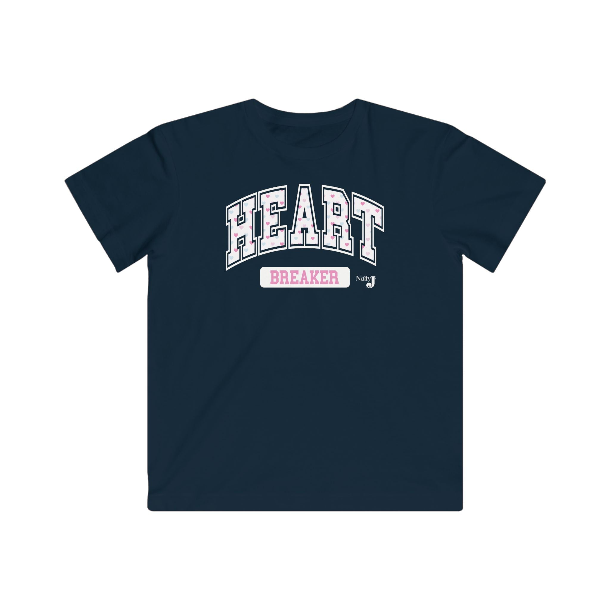 Navy shirt with varsity style text