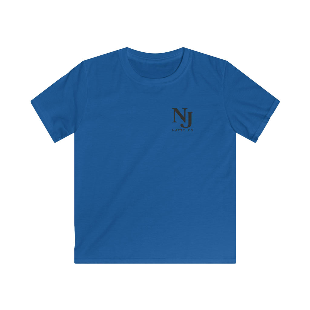 Blue t-shirt with a logo on a white background