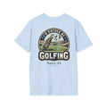 Light blue t-shirt with golf-themed graphic and 'Natty J's' branding on a white background
